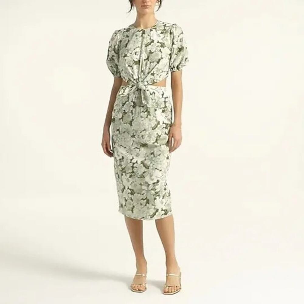J. Crew Liberty London Cut Out Linear Green Floral Cotton Poplin Midi Dress 12